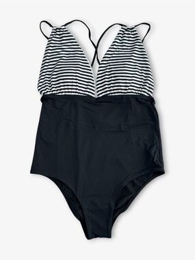 Sunn‎ Lab Swim Colorblock One Piece Swimsuit Black White Striped S